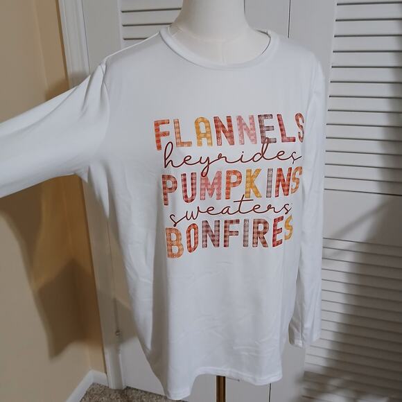 Shein Women's Medium Cream Long-Sleeved Fall-Themed Teeshirt Top - Picture 10 of 12